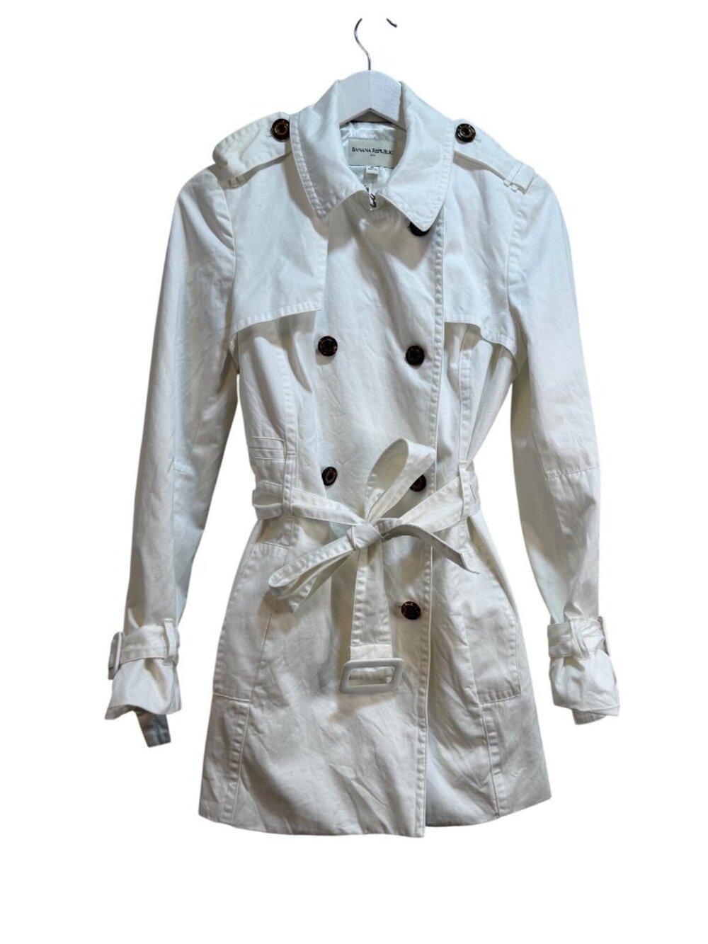 Banana Republic White Double-Breasted Belted Trench Classic Feminine Medium